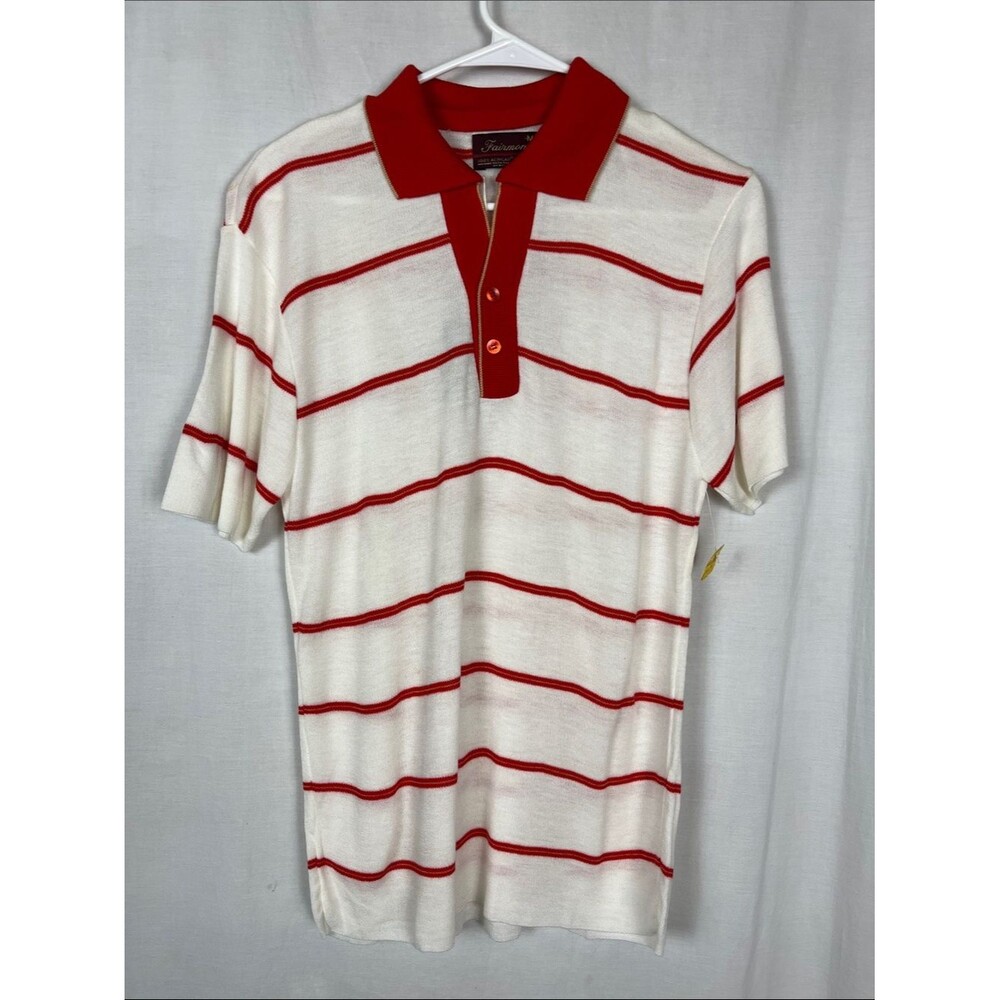 Fairmont NWT Deadstock 1970s Red and White Striped Lightweight Men's Polo Shirt